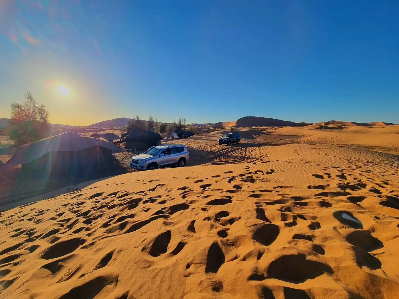 Desert camp tents among the Erg Chebbi dunes, Merzouga, Morocco