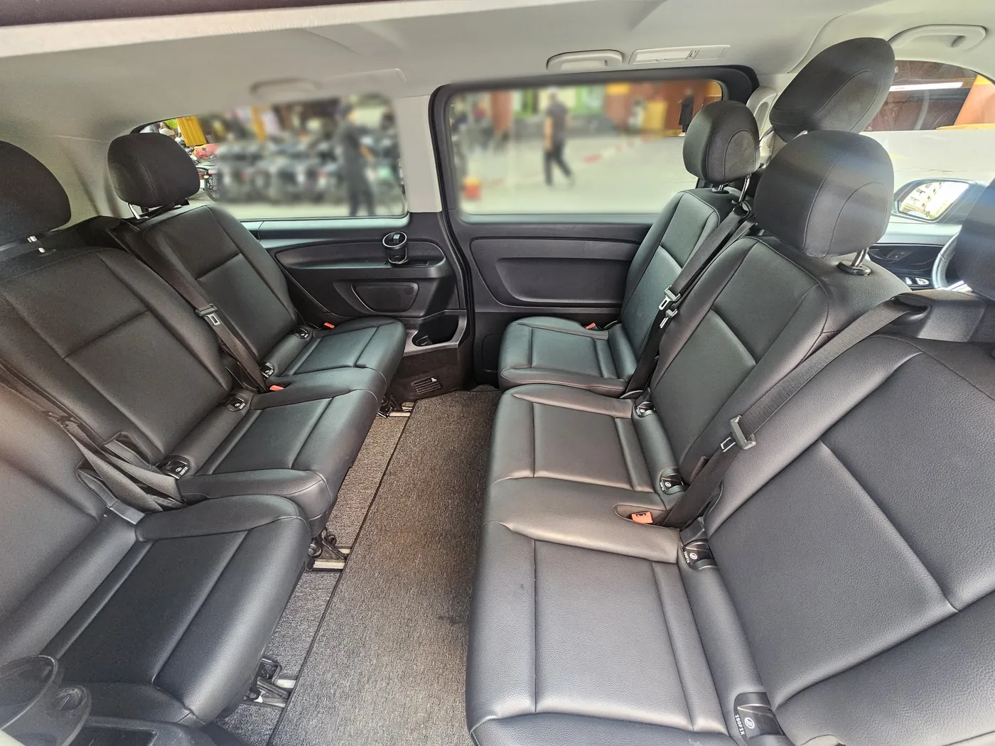 Leather seats inside the private Mercedes van used on Sahara trips from Marrakech