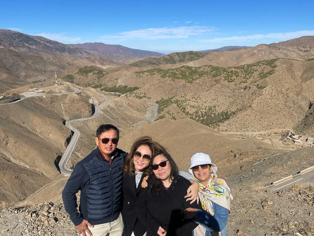 Travelers at the Tizi n'Tichka pass in the High Atlas mountains, Morocco